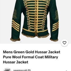 Unique Mens Green & Gold Hussar Military Style Jacket